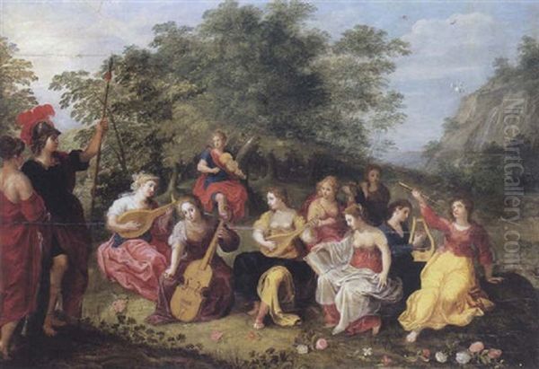 Apollo And The Nine Muses With Mount Helicon In The Distance Oil Painting by Hendrik van Balen the Elder