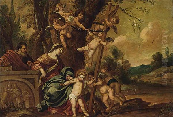 The Virgin And Saint John The Baptist With An Allegory Of The Fall And The Redemption Oil Painting by Hendrik van Balen the Elder