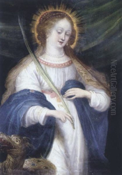 Saint Margaret Of Antioch Holding A Palm Frond Beside A Dragon Oil Painting by Hendrik van Balen the Elder