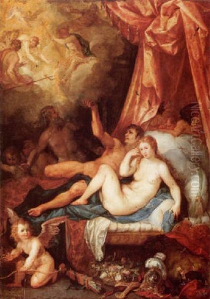 Mars And Venus Surprised By Vulcan Oil Painting by Hendrik van Balen the Elder