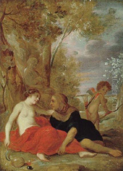 Vertumnus Und Pomona Mit Amor In Einer Landschaft by Hendrik van Balen the Elder