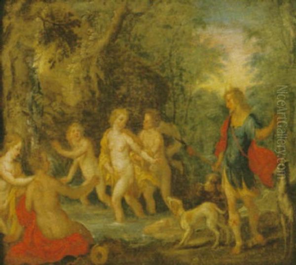 Diana Overraskas Av Aechteon I Badet Oil Painting by Hendrik van Balen the Elder