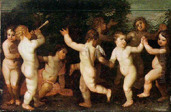 Putti Dancing And Playing Music Oil Painting by Hendrik van Balen the Elder