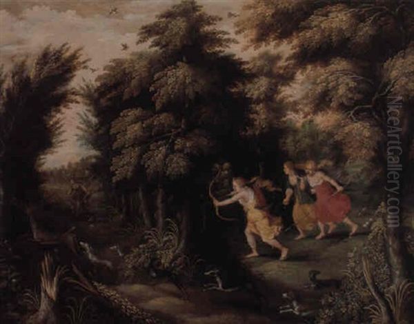 Diana The Huntress With Attendant Nymphs In A Wooded Glade Oil Painting by Hendrik van Balen the Elder