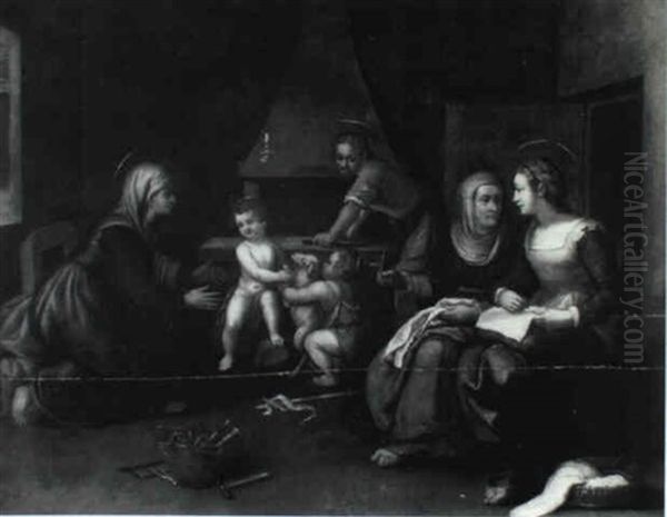 St. Joseph At His Workshop With The Infant Christ And Infant St. John. . . Oil Painting by Hendrik van Balen the Elder