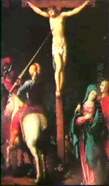 The Crucifixion With Longinus Piercing The Side Of Christ   And The Virgin Supported In The Arms Of Saint John Oil Painting by Hendrik van Balen the Elder