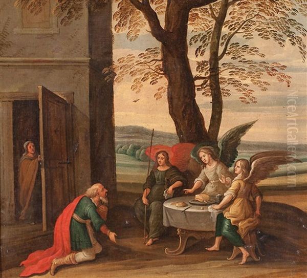 Abraham Y Los Tres Angeles Oil Painting by Hendrik van Balen the Younger