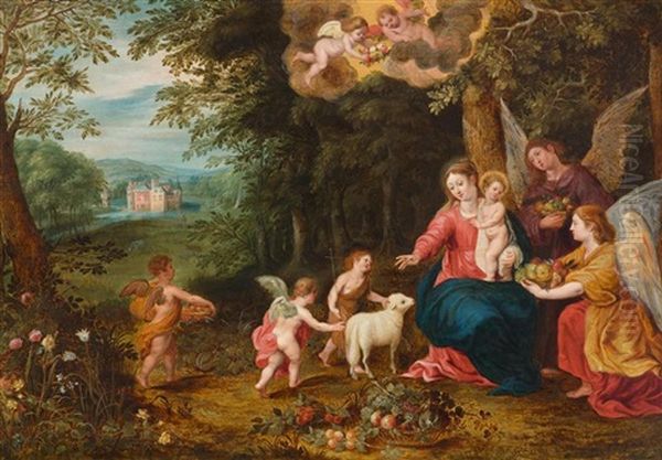 Forest Landscape With The Holy Family And John The Baptist Oil Painting by Jan Van Balen