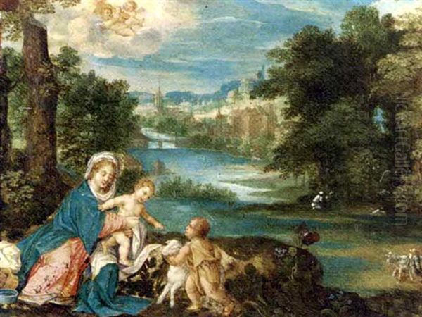 The Virgin And Child With The Infant Saint John The Baptist, In A Landscape Oil Painting by Jan Van Balen