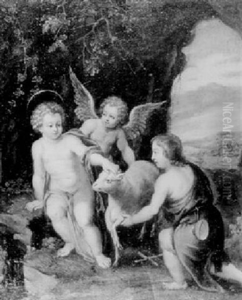 L'enfant Jesus, Saint Jean Baptiste Et Un Ange Oil Painting by Jan Van Balen