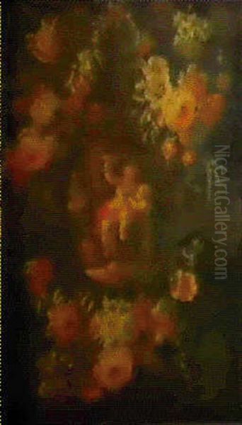 Scena Bacchica Entro Natura Morta Di Fiori Oil Painting by Jan Van Balen