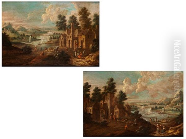 Paar Flusslandschaften (pair) Oil Painting by Mathys Balen