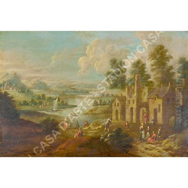 A) Scena Di Paesaggio B) Personaggi Nel Paesaggio Oil Painting by Mathys Balen