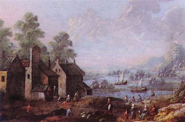 A Village In A Mountainous River Landscape Oil Painting by Mathys Balen