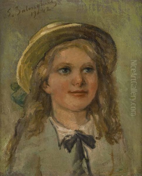 Fillette Au Chapeau Oil Painting by Gustave Balenghien