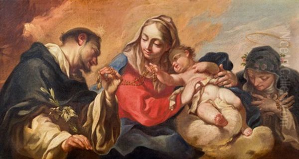 Rosenkranzmadonna Mit Heiligem Dominikus Und Heiliger Katharina Oil Painting by Antonio Balestra