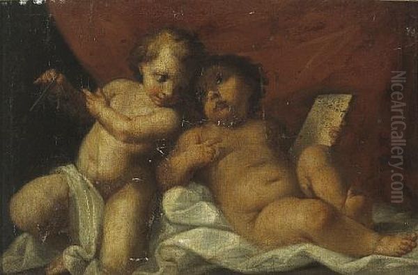 Putti With Globe And Compass (+ Another; Pair) Oil Painting by Antonio Balestra