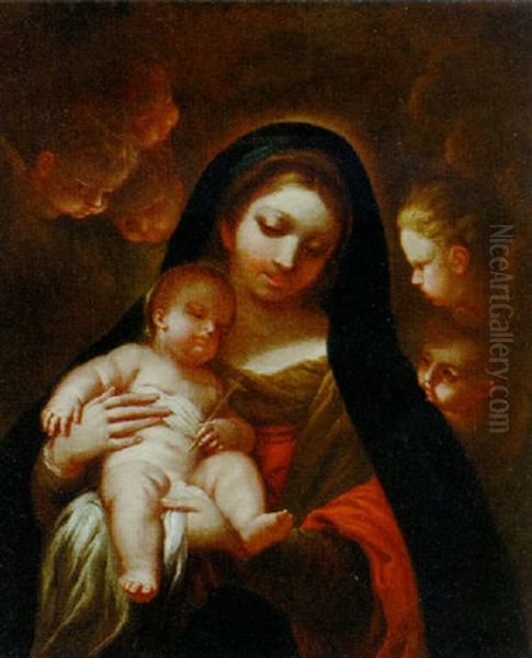 The Madonna And Child Surrounded By Cherubim And Seraphim Oil Painting by Antonio Balestra