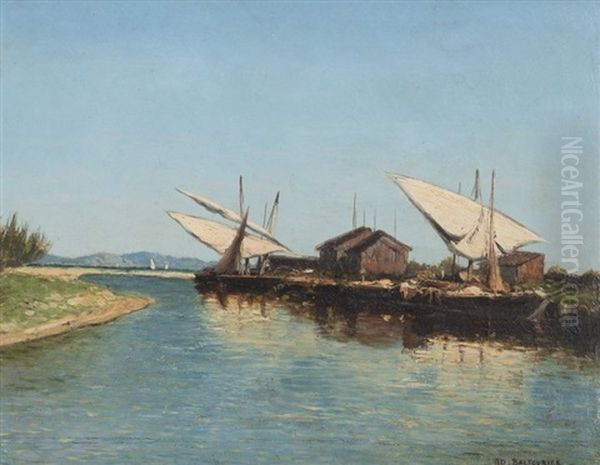 Voiliers Dans L'estuaire Oil Painting by Adolphe-Paul-Emile Balfourier