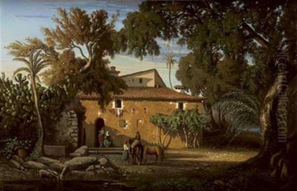 Vue D'une Villa A Valldemusa (majorque) Oil Painting by Adolphe-Paul-Emile Balfourier