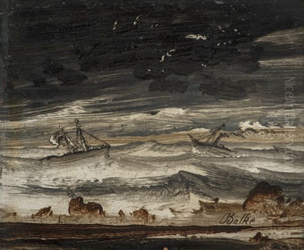 Boats In Rough Sea Oil Painting by Peder Balke