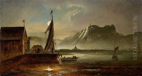 View Of Fredriksten Fortress In Moonlight Oil Painting by Peder Balke