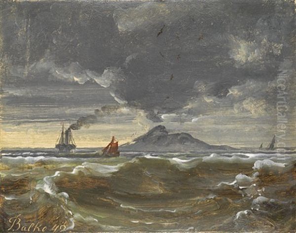 Dampbat Og Seilskip Utenfor Kysten Oil Painting by Peder Balke