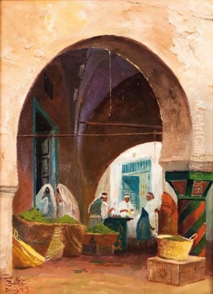 Joueurs Dechec Dans Le Souk A Tunis by Theodore Charles Balke