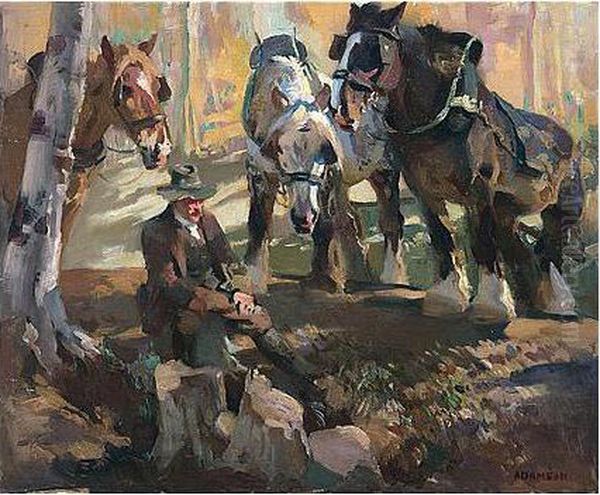 A Tree Feller And His Team Oil Painting by Dorothy Adamson