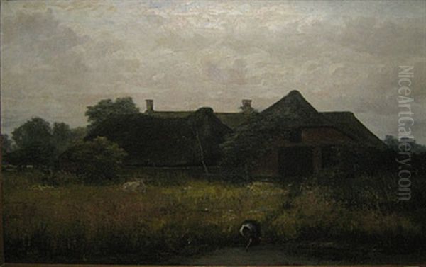 Boerinnetje Bij Het Ven Voor De Hoeve Oil Painting by Frans van Ballaer