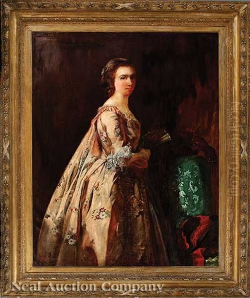 A Grand Manner Portrait Of A Young Woman In A Sack Back Gown Oil Painting by John Ballantyne