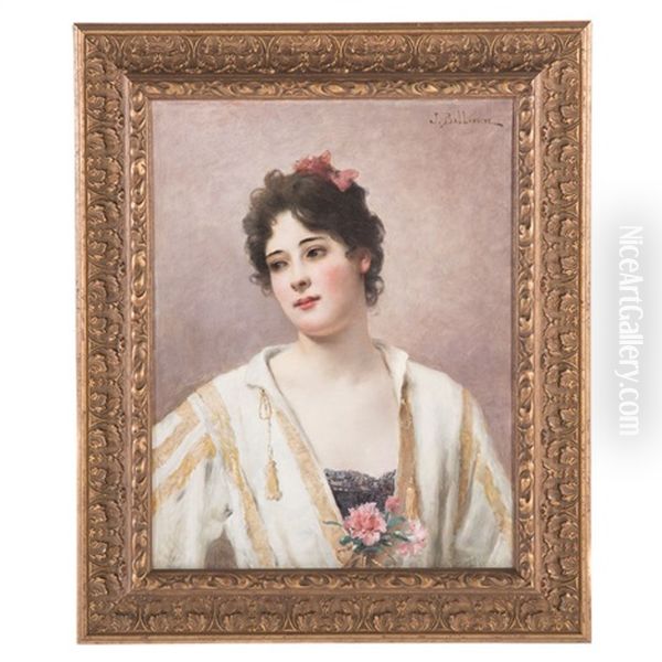 Portrait Of A Beauty Oil Painting by Jules Frederic Ballavoine