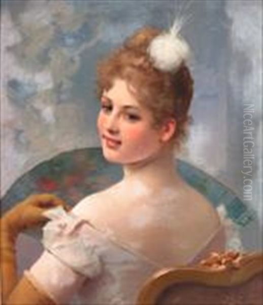 Portrait Of A Young Lady by Jules Frederic Ballavoine