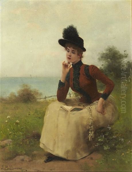 Jeune Femme Lisant Dans Un Paysage Maritime Oil Painting by Jules Frederic Ballavoine