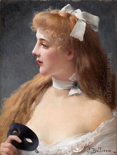 Young Woman Holding Mask Oil Painting by Jules Frederic Ballavoine