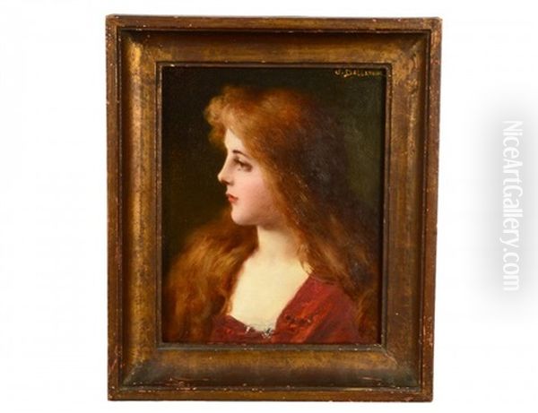 Portrait Of A Red Haired Girl Oil Painting by Jules Frederic Ballavoine