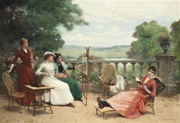 The Art Lesson Oil Painting by Jules Frederic Ballavoine