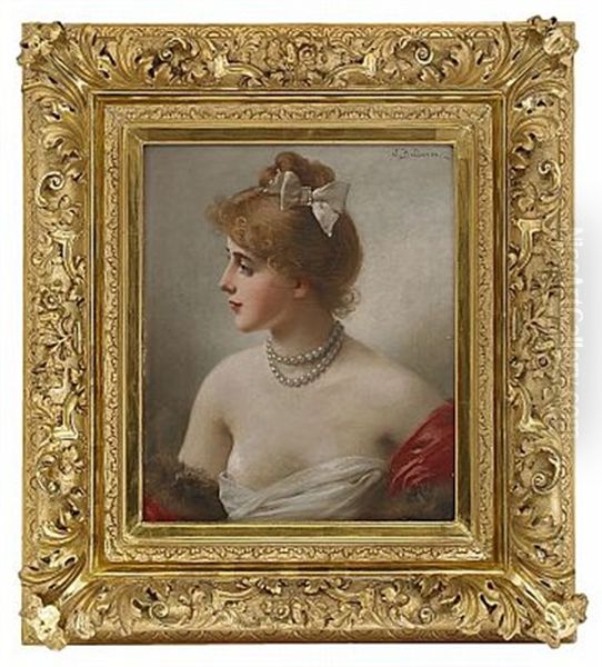 Flicka Med Parlhalsband Oil Painting by Jules Frederic Ballavoine