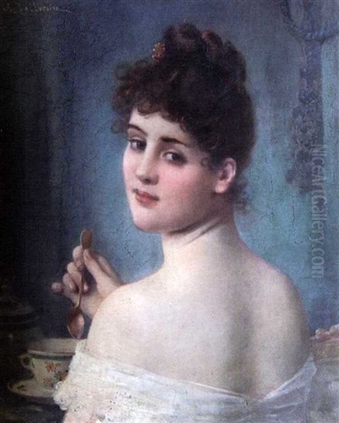 Elegante Prenant Le The Oil Painting by Jules Frederic Ballavoine