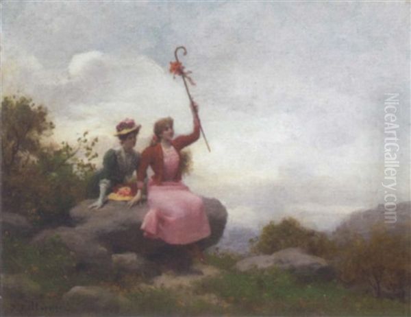 Beckoning A Friend Oil Painting by Jules Frederic Ballavoine