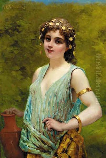 A Young Girl In Greek Dress Oil Painting by Jules Frederic Ballavoine