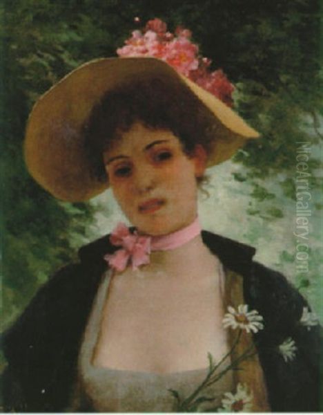 Portratt Av Ung Kvinna Med Hatt Oil Painting by Jules Frederic Ballavoine