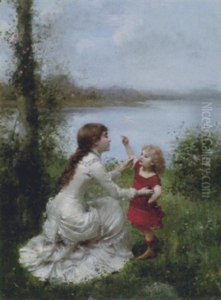 At Play By The Lake Oil Painting by Jules Frederic Ballavoine