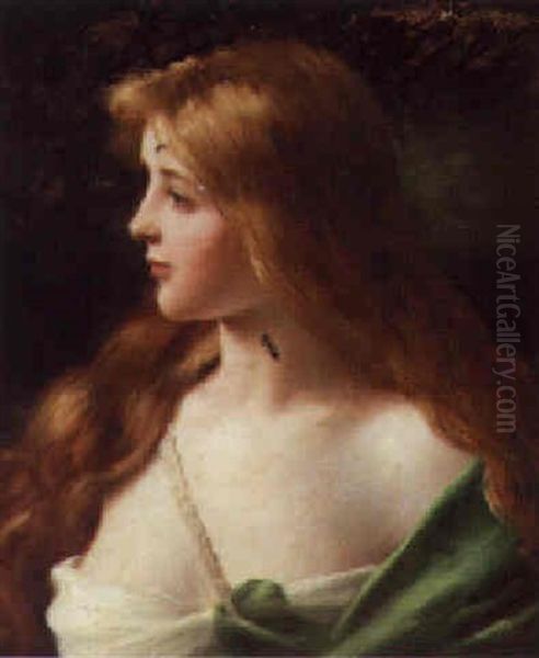 Portrait Of A Young Beauty, Bust Length Oil Painting by Jules Frederic Ballavoine