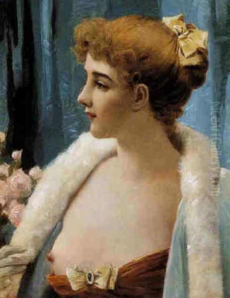 Model In A Ball Gown Oil Painting by Jules Frederic Ballavoine