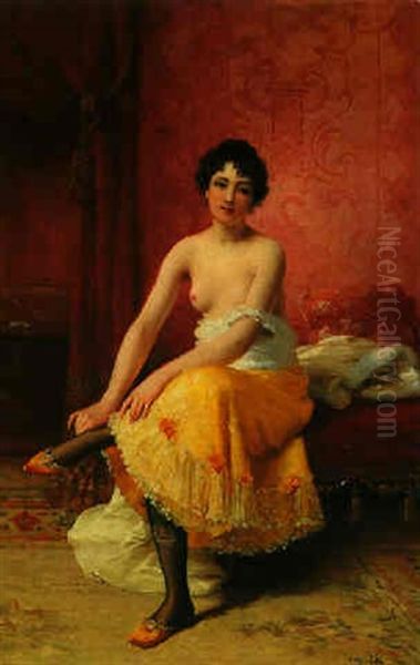 A Young Girl Undressing Oil Painting by Jules Frederic Ballavoine