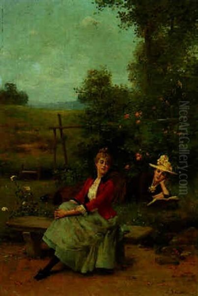 Young Girls In A Garden Oil Painting by Jules Frederic Ballavoine