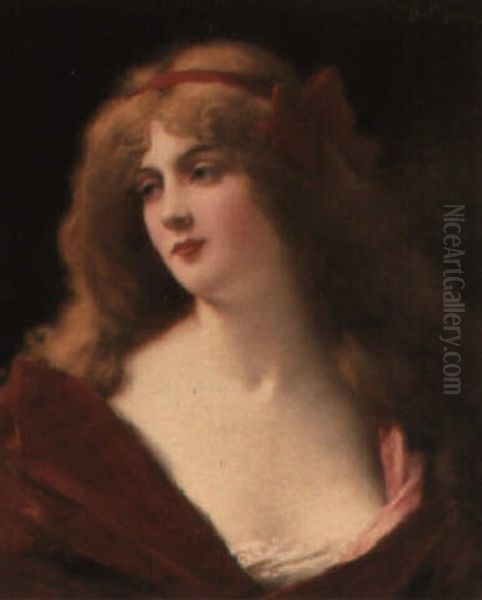 A Portrait Of A Beauty Oil Painting by Jules Frederic Ballavoine