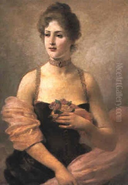 Dressed Up Young Lady Oil Painting by Jules Frederic Ballavoine