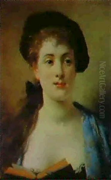 A Portrait Of A Lady With A Book Oil Painting by Jules Frederic Ballavoine